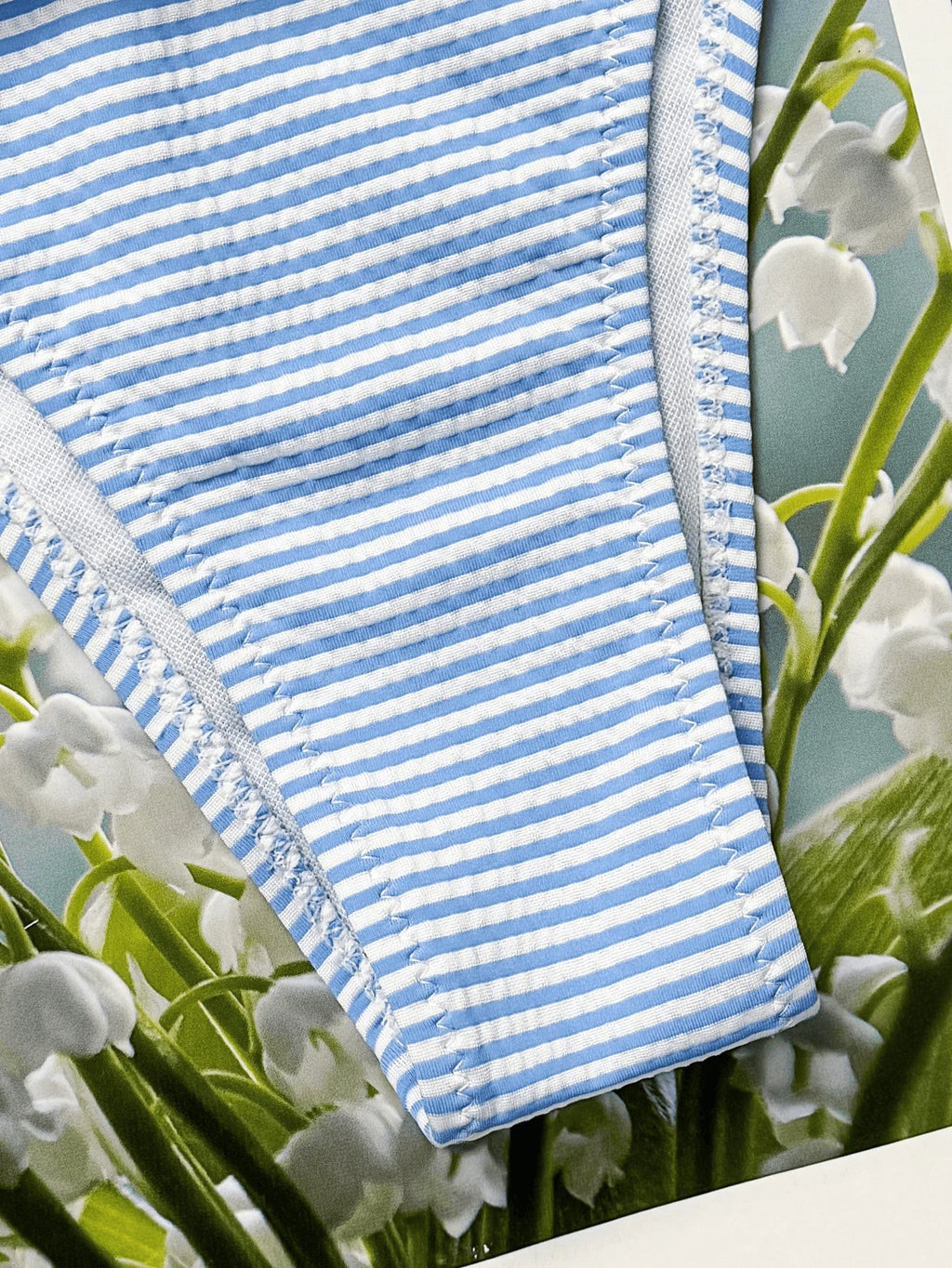 Light Blue and White Striped Triangle String Bikini Set