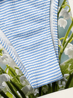 Light Blue and White Striped Triangle String Bikini Set