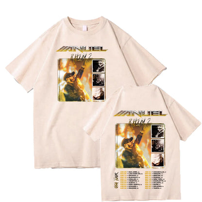 Oversized Vintage-Inspired Graphic Cotton T-Shirt with Tour Poster Streetwear Design