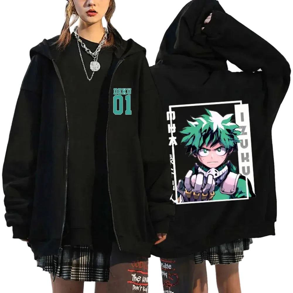 Anime Graphic Zip Hoodie With Manga Style Urban Streetwear Artwork