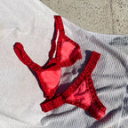 Crimson Red Triangle Bikini Set with Chunky Crochet Edge Detailing