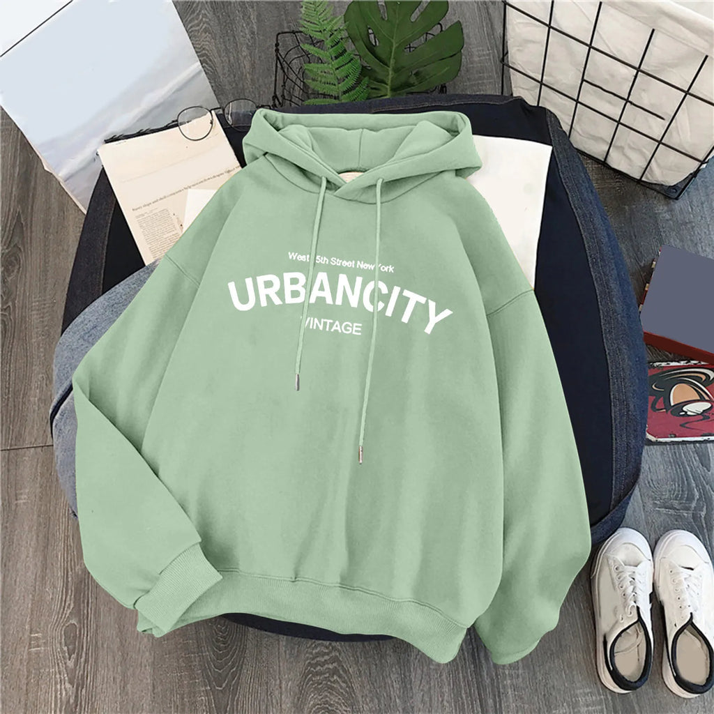 Women's Relaxed Graphic Pullover Hoodie with Minimal Typography Casual Streetwear Sweatshirt