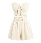Front Knot Strapless Top and Shorts Summer Casual Co-Ord Set