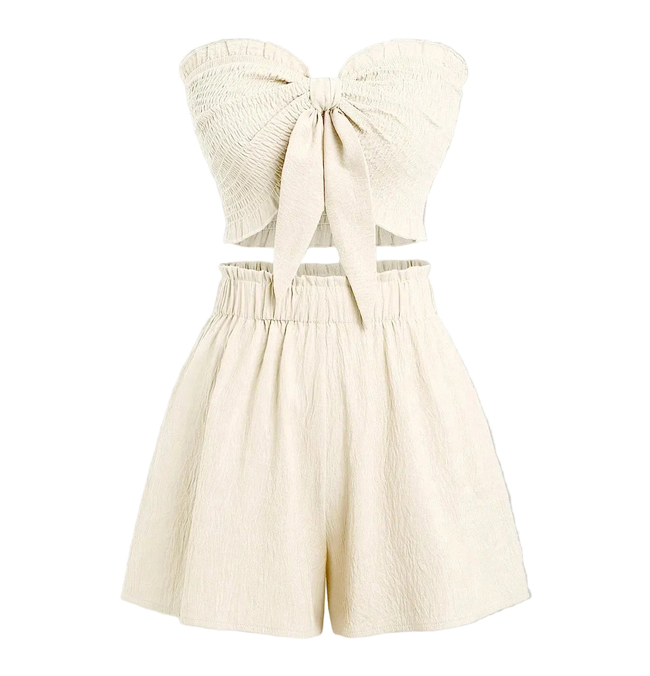 Front Knot Strapless Top and Shorts Summer Casual Co-Ord Set