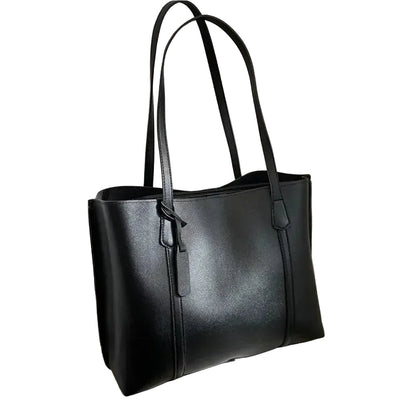 Minimal Structured Faux Leather Tote Shoulder Bag with Large Capacity