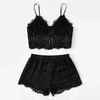 Sheer Black Lace Bralette and Jewel-Toned Satin-Finish Shorts Sleep Set