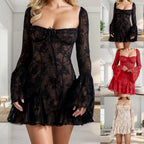 Gothic Lace Bell Sleeve Dress for Elegant Streetwear Style