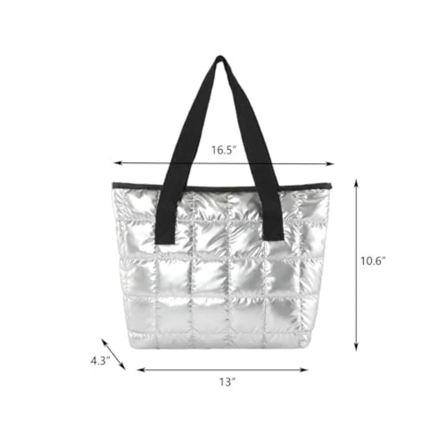 Quilted Puffer Tote Shoulder Bag with Zip Closure for Everyday