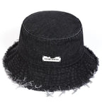 Distressed Denim Bucket Hat Frayed Brim Casual Streetwear Fisherman Outdoor Cap