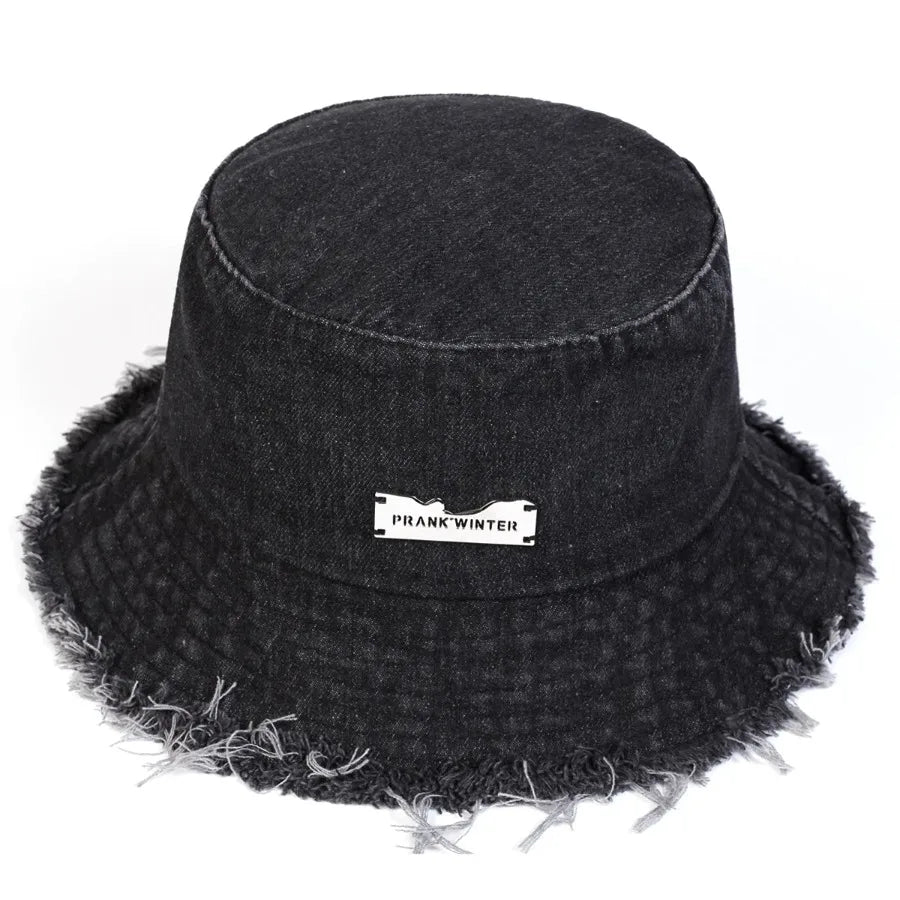 Distressed Denim Bucket Hat Frayed Brim Casual Streetwear Fisherman Outdoor Cap