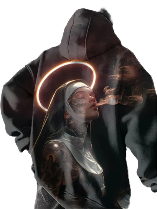 Oversized Anime Streetwear Hoodie with Celestial Manga Graphic Design