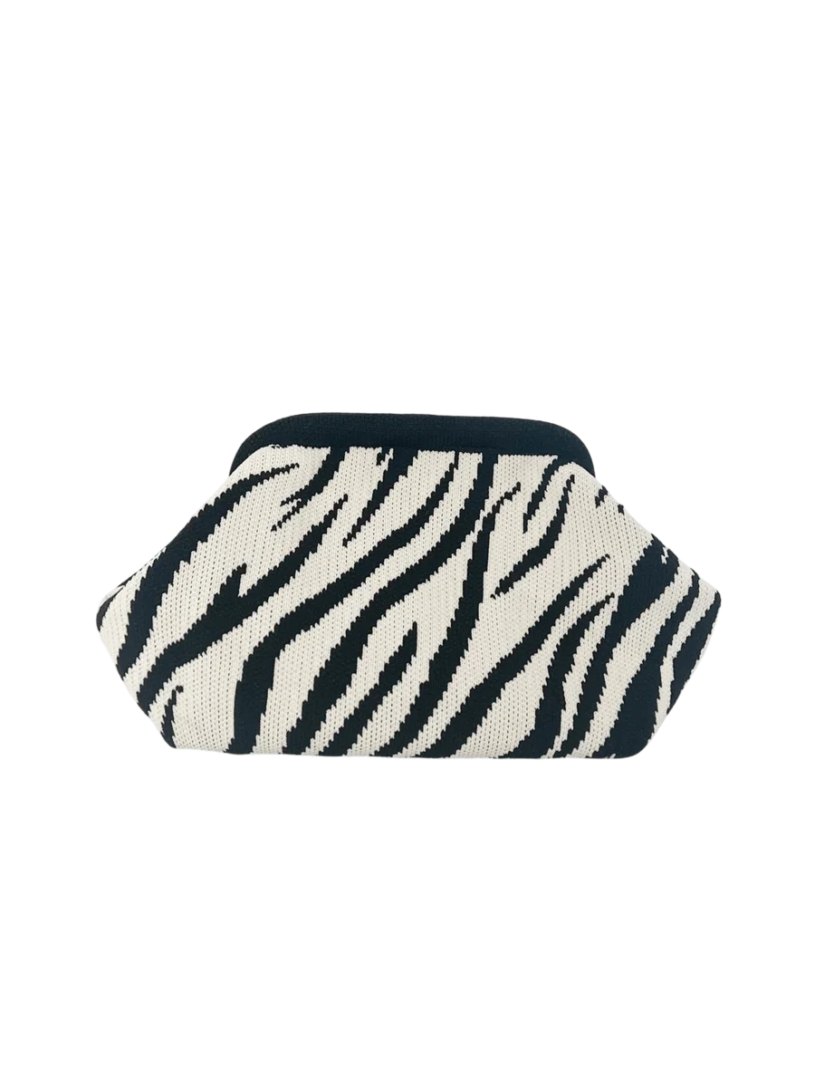 Animal Pattern Knit Clutch Bag with Compact Shoulder Carry Design
