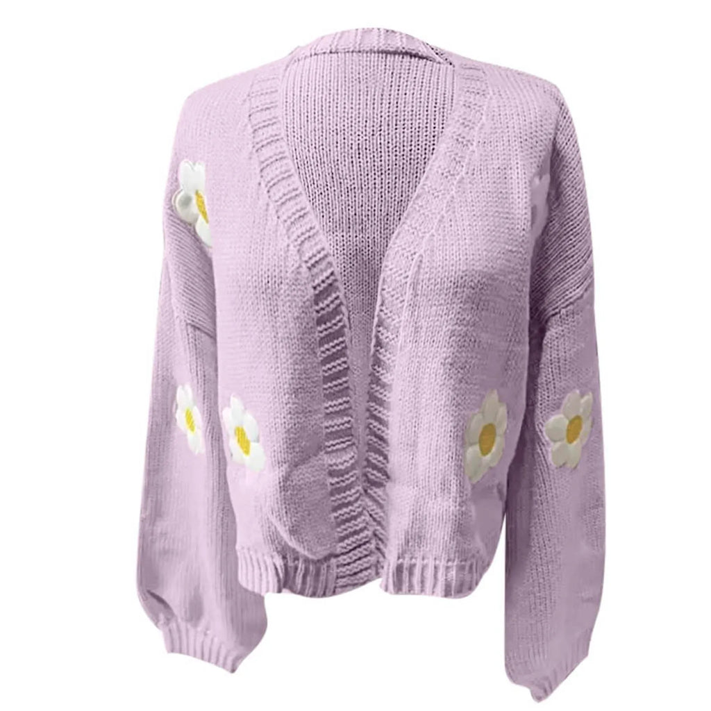 Women's Floral Knit Cardigan Relaxed Fit Contemporary Layering Sweater