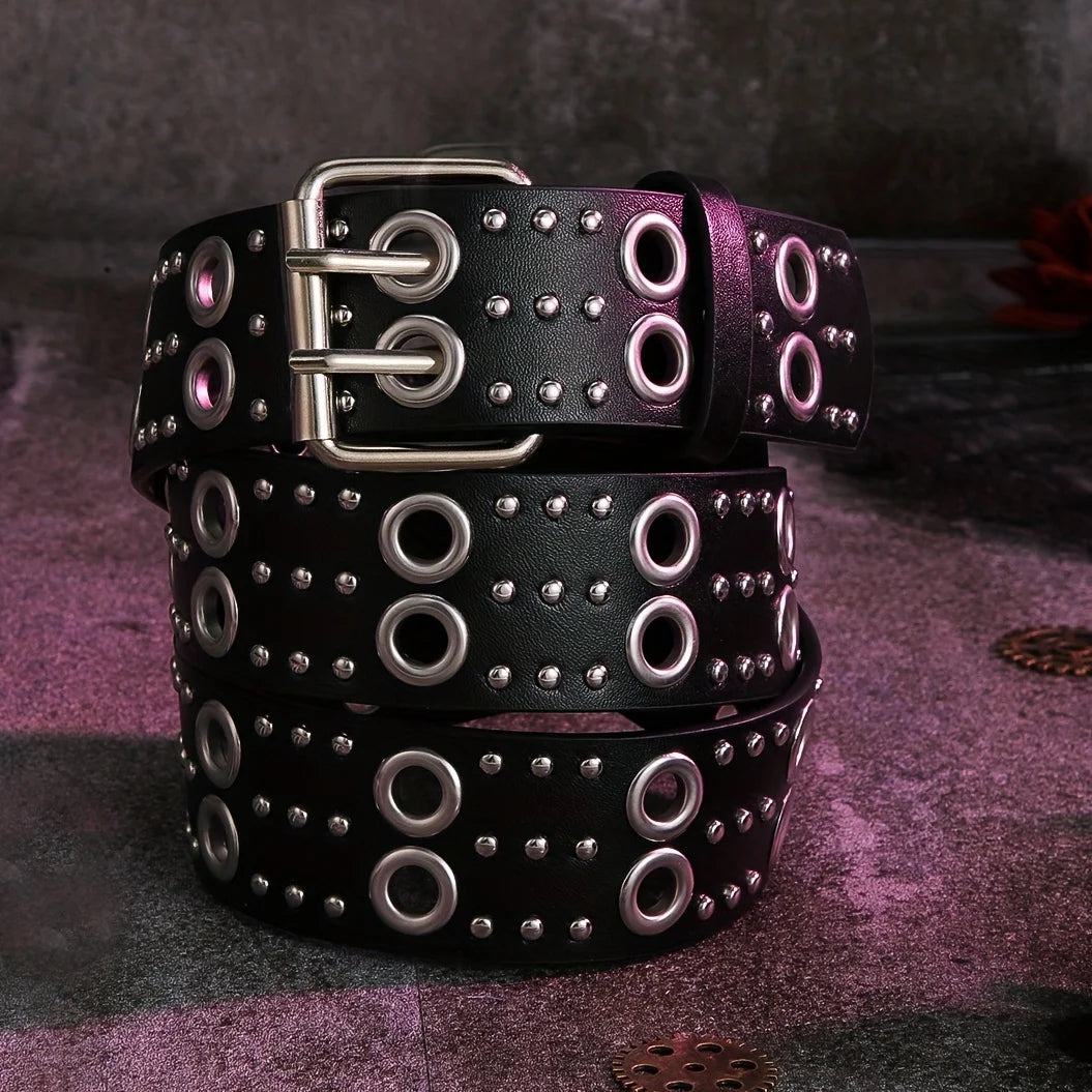 Double Row Rivet Belt for Gothic Punk and Alternative Fashion