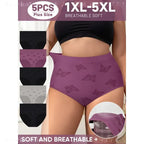 5-Piece Plus-Size Women’s Briefs Set with High-Rise Triangle Silhouette, Lace Texture and Assorted Soft Colors