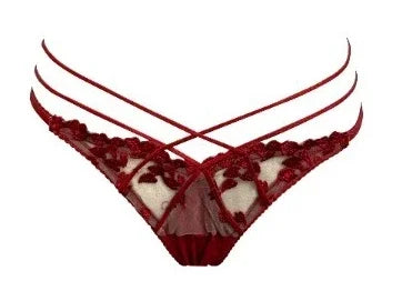 Cross-Tie Lace Mesh Lingerie Set with Adjustable-Strap Push-Up Bra and Matching Sheer-Detail Panty