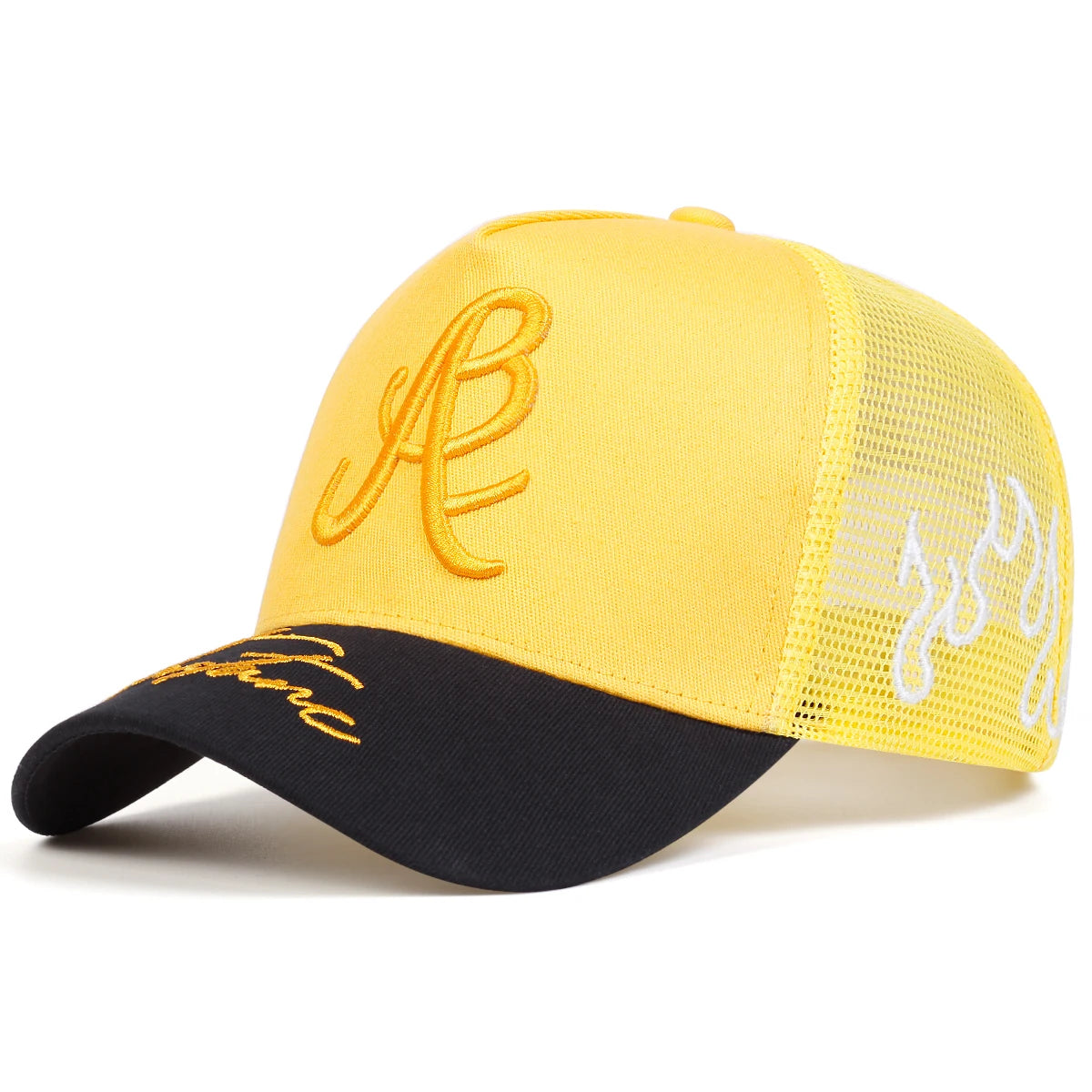 Embroidered Mesh Baseball Cap Adjustable Curved Brim Casual Streetwear Trucker Style Hat