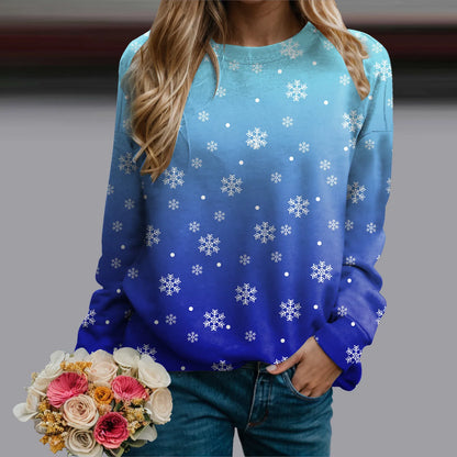 Women's Snowflake Pattern Crew Neck Sweatshirt for Cozy Seasonal Casual Everyday Style