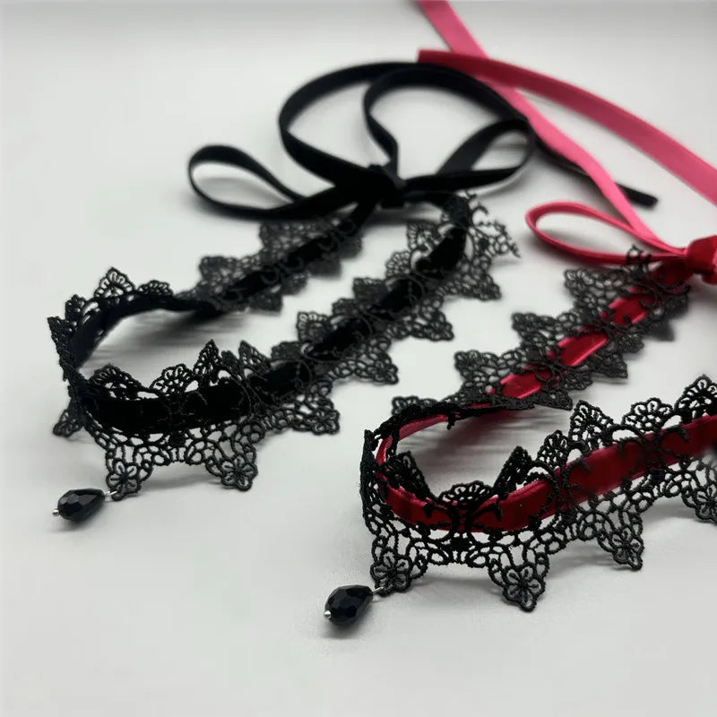 Vintage Gothic Lace Choker Necklace With Ornamental Pendant and Dark Feminine Detailing