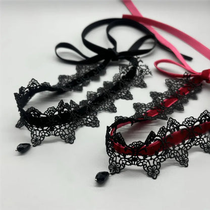 Vintage Gothic Lace Choker Necklace With Ornamental Pendant and Dark Feminine Detailing
