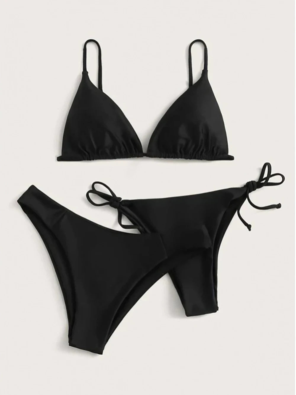 Solid White Three-Piece Triangle Bikini Set with Side-Tie Details