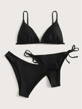Solid White Three-Piece Triangle Bikini Set with Side-Tie Details
