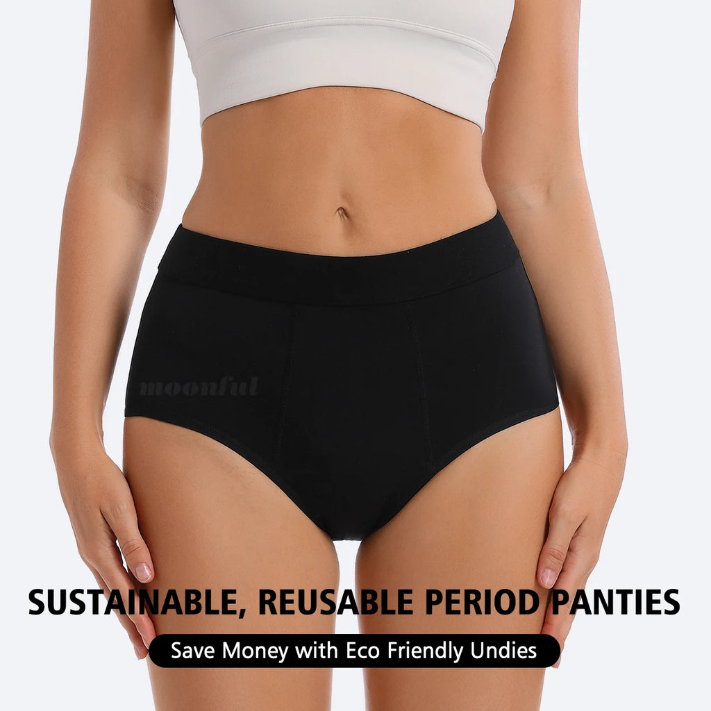 Three-Piece High-Waisted Absorbent Brief Set in Solid Tones