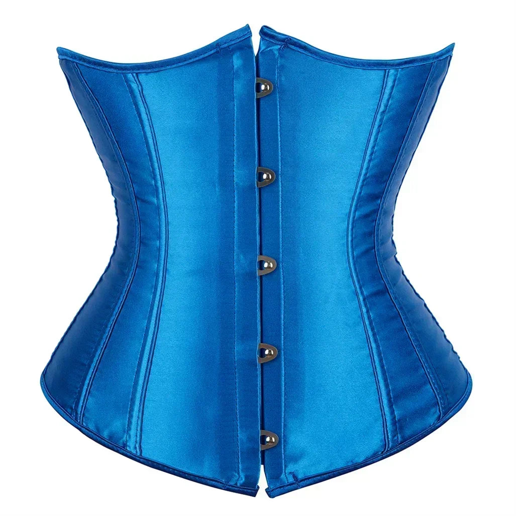 Satin Underbust Corset with Busk Front Closure and Structured Waist Silhouette