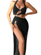 Bold Halter-Neck Cutout Maxi Dress with Metal Ring Hardware