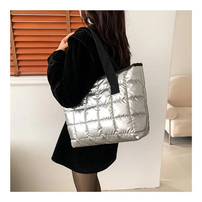 Quilted Puffer Tote Shoulder Bag with Zip Closure for Everyday