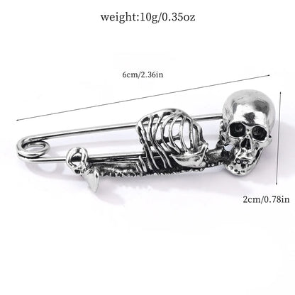 Dark Skull Safety Pin Brooch for Punk Gothic Alternative Fashion