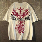 Oversized Gothic Cross Graphic Streetwear T-Shirt with Distressed Artwork Print