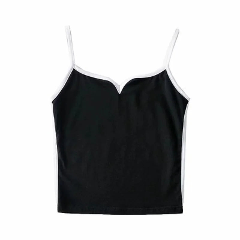 Contrast Trim V-Neck Knit Tank Top with Slim Fit Everyday Streetwear Style