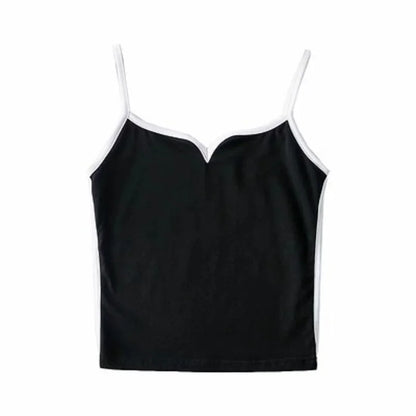 Contrast Trim V-Neck Knit Tank Top with Slim Fit Everyday Streetwear Style