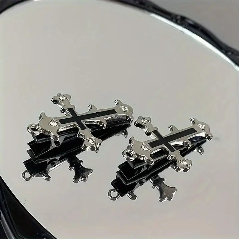 Gothic Cross Duckbill Hair Clip Punk Inspired Statement Hairstyle Accessory