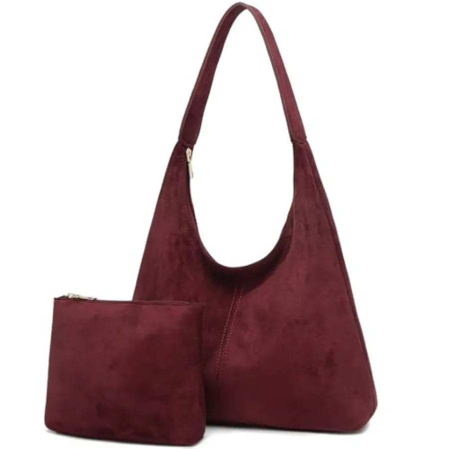 Soft Suede Style Crescent Hobo Bag with Relaxed Shoulder Carry Design