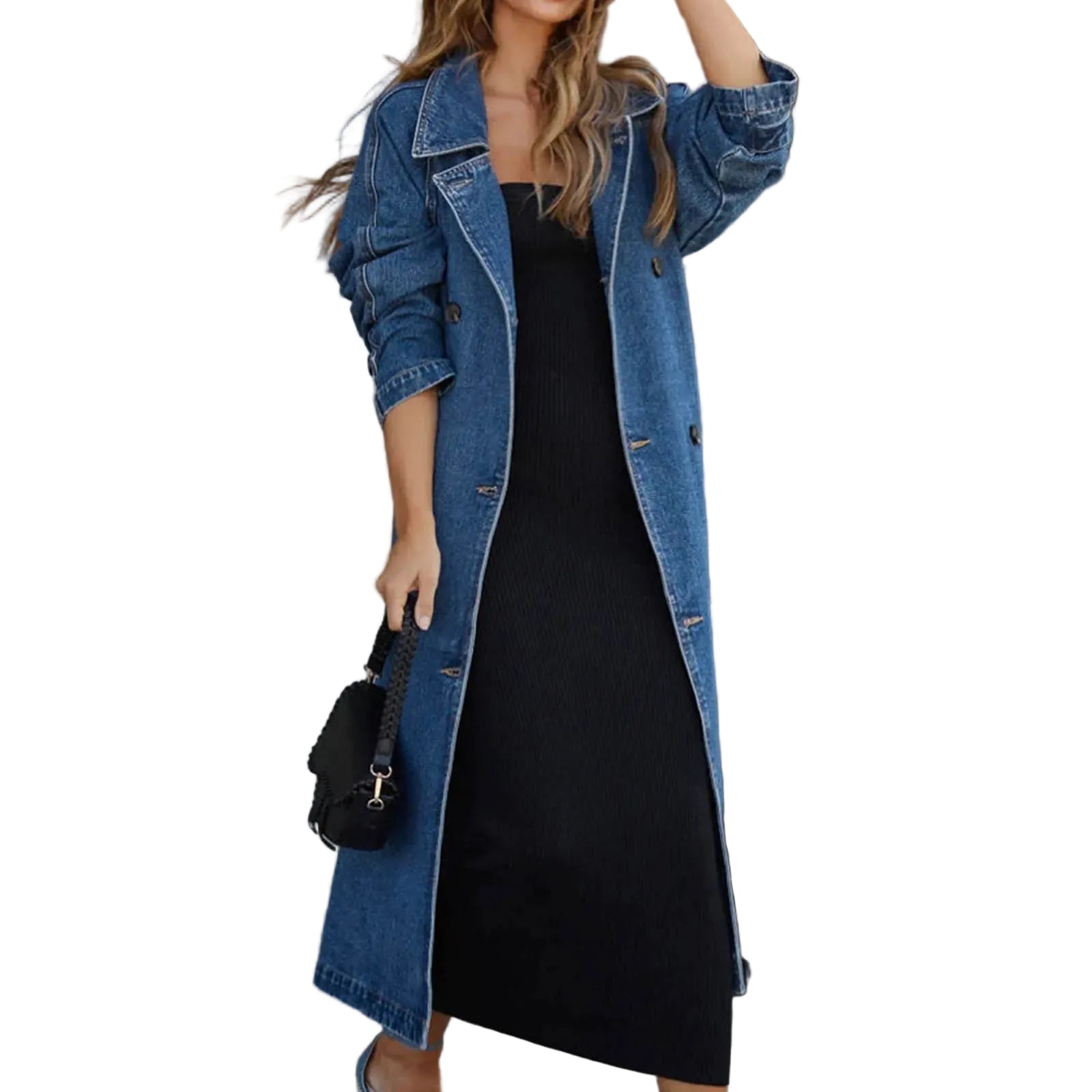Women's Oversized Longline Denim Style Utility Coat with Relaxed Streetwear Layering Silhouette