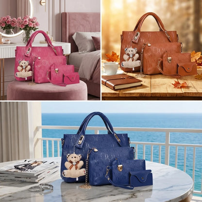 Embossed PU Leather Tote Bag Set with Crossbody Purse and Wallet