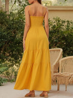 Vibrant Yellow Smocked Tiered Maxi Dress with Delicate Spaghetti Straps
