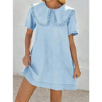 Oversized Collar Babydoll Mini Dress with Short Sleeves and Relaxed Fit