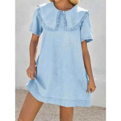 Oversized Collar Babydoll Mini Dress with Short Sleeves and Relaxed Fit