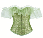 Off-Shoulder Floral Corset Top with Sheer Ruffle Sleeves and Structured Fit