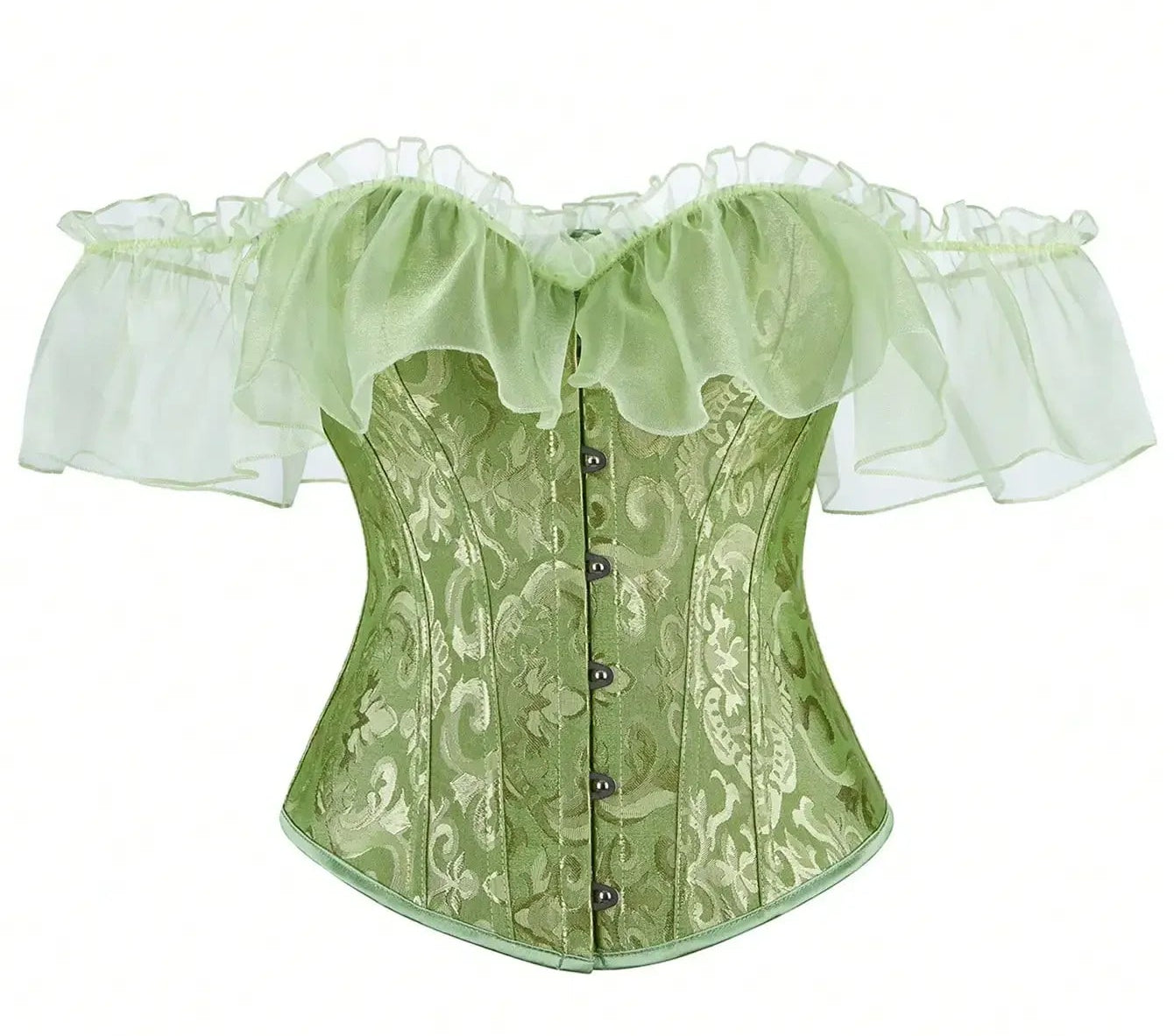 Off-Shoulder Floral Corset Top with Sheer Ruffle Sleeves and Structured Fit