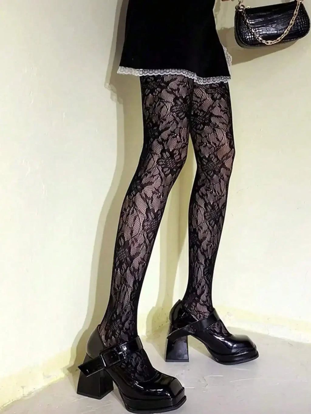 Floral Lace Pattern Sheer Mesh Pantyhose Lightweight Alternative Fashion Tights