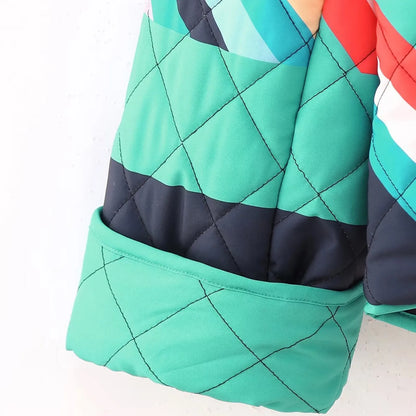 Women's Patchwork Quilted Open Front Jacket Relaxed Casual Winter Layering Outerwear