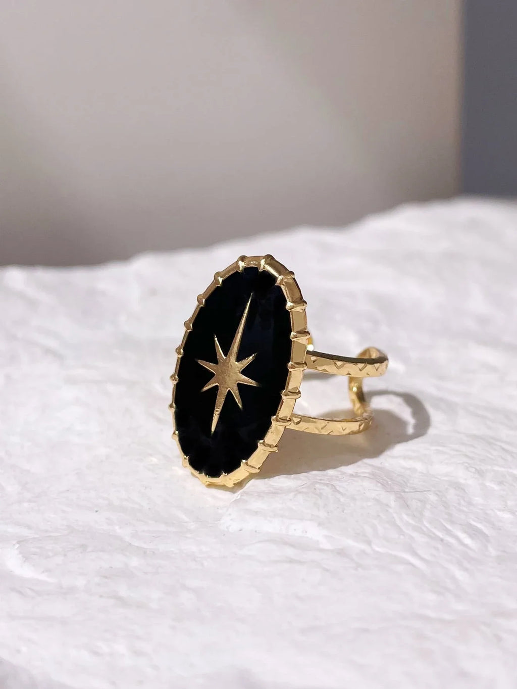 Celestial Oval Cuff Ring with Gothic Star Inspired Statement Design