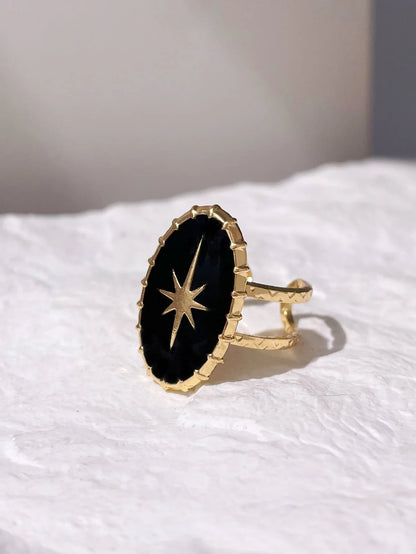 Celestial Oval Cuff Ring with Gothic Star Inspired Statement Design