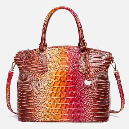 Embossed Dome Satchel Bag with Top Handle and Detachable Shoulder Strap