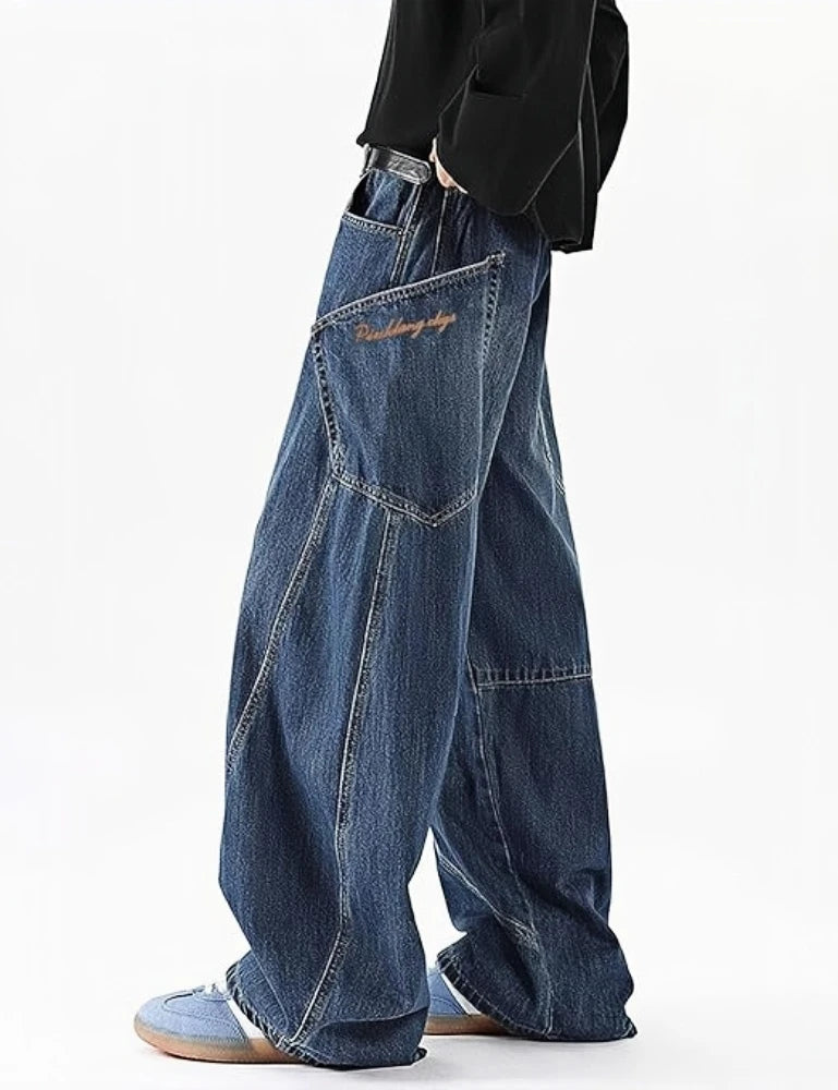 Unisex Baggy Wide Leg Denim Jeans with Relaxed Barrel Fit and Streetwear Style