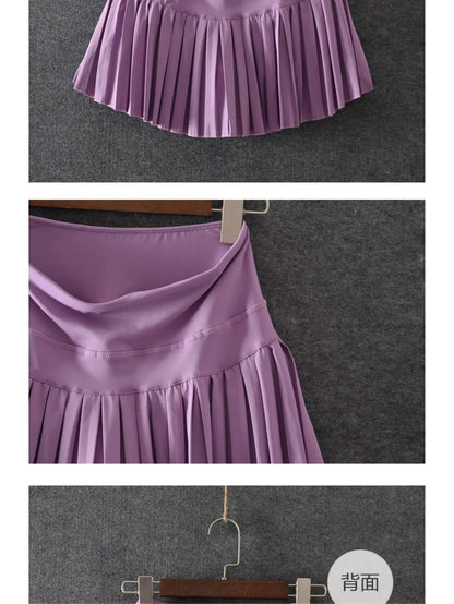 High Waist Pleated Tennis Skort with Built-In Shorts and Pockets